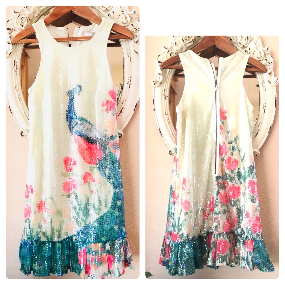 {Anthropologie} highly coveted Sequined Swing Peacock Dress {RARE} - Picture 4 of 13